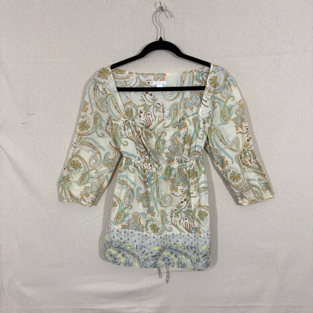 Xhilaration Womens Paisley Boho Tunic Top Large Multi-Color Cotton 3/4‎ Sleeve